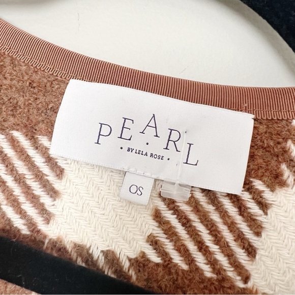 Pearl by Lela Rose Checked Wool-Blend Cape ONE Size Fringe brown belted - Picture 4 of 9